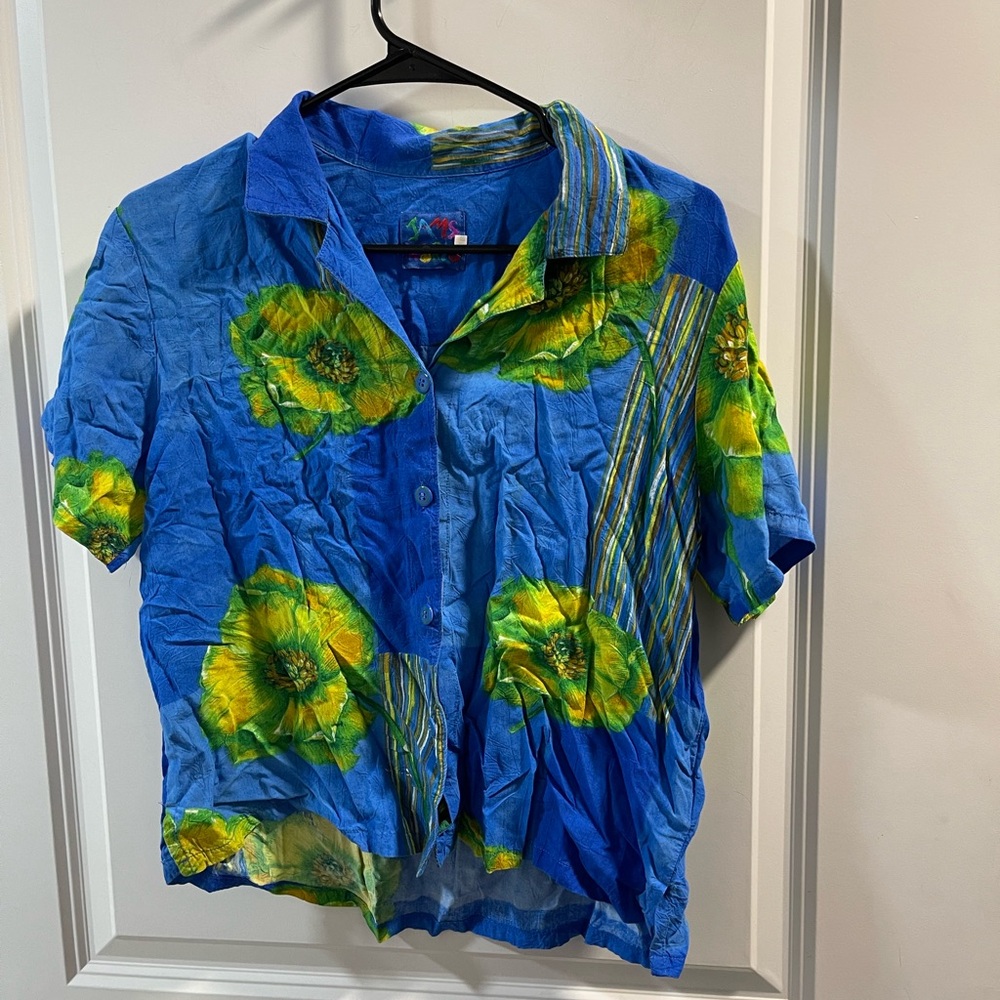 Jams World Blue and Green Patterned Shirt Vintage